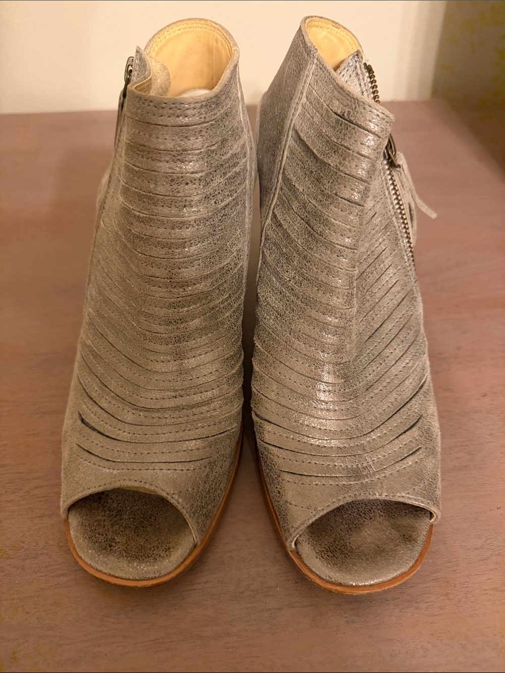 Paul Green Women’s Metallic Gray Peep-Toe Ankle Booties